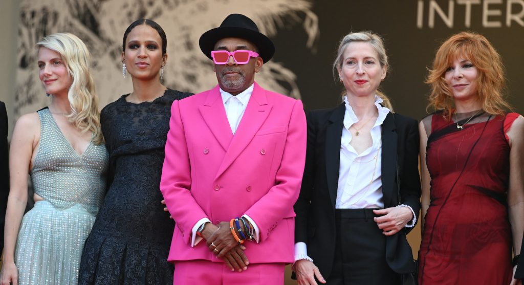 CANNES, FRANCE - JULY 06: Jury members Melanie Laurent, Mati Diop, jury president Spike Lee, Jessica Hausner and Mylène Farmer attend the 