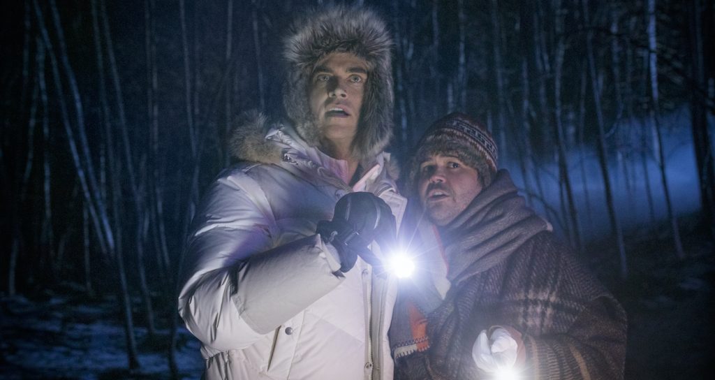 Cheyenne Jackson and Harvey Guillen in WEREWOLVES WITHIN. Courtesy IFC Films