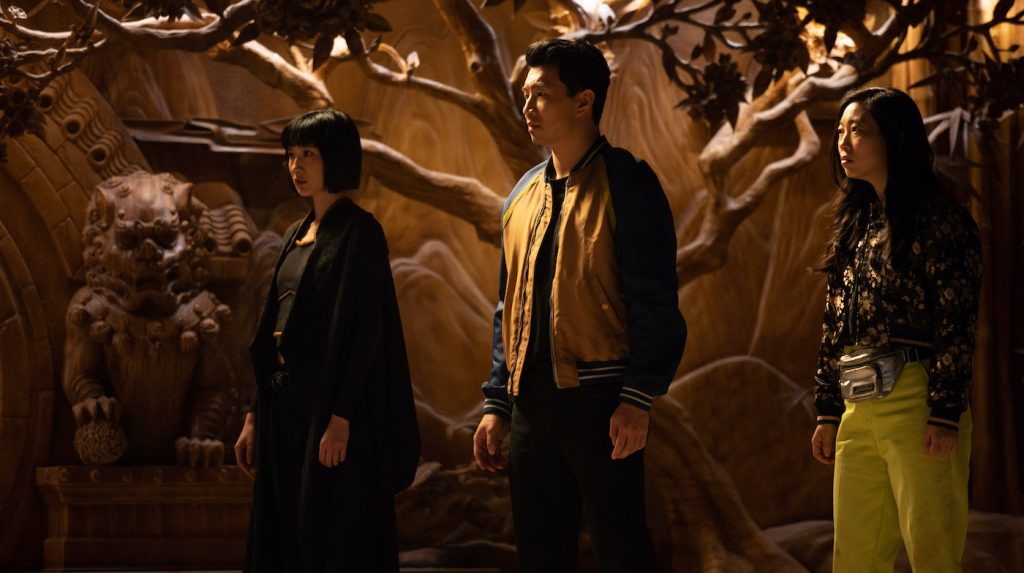 (L-R): Xialing (Meng’er Zhang), Shang-Chi (Simu Liu) and Katy (Awkwafina) in Marvel Studios' SHANG-CHI AND THE LEGEND OF THE TEN RINGS. Photo by Jasin Boland. ©Marvel Studios 2021. All Rights Reserved.