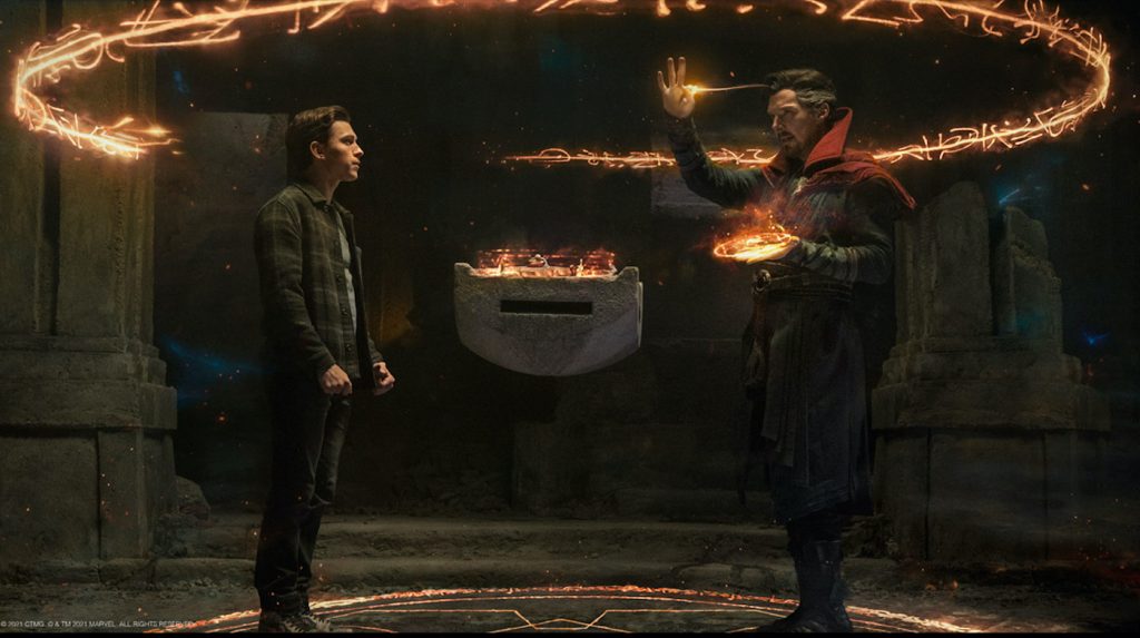 Benedict Cumberbatch is Doctor Strange and Tom Holland is Peter Parker in Spider-Man: No Way Home. Courtesy Sony Pictures.