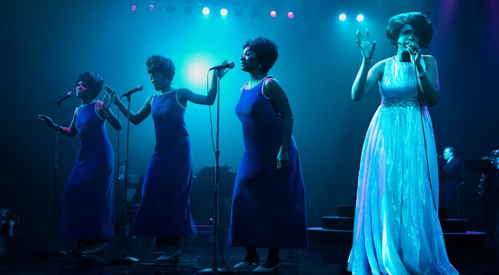 (l-r.) Brenda Nicole Moorer stars as Brenda Franklin, Hailey Kilgore as Carolyn Franklin, Saycon Sengbloh as Erma Franklin and Jennifer Hudson as Aretha Franklin in RESPECT A Metro Goldwyn Mayer Pictures film Photo credit: Quantrell D. Colbert © 2021 Metro-Goldwyn-Mayer Pictures Inc. All Rights Reserved.