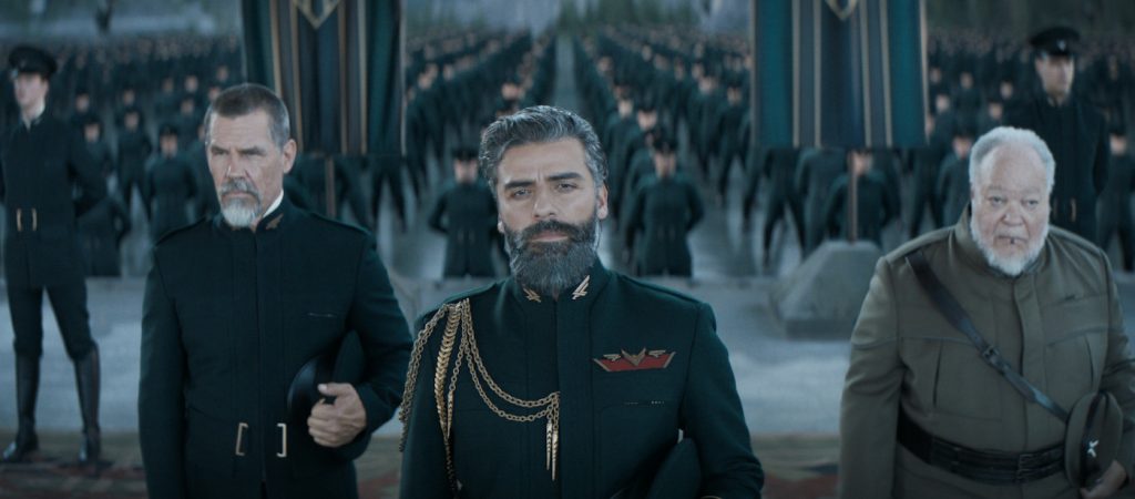 Caption: (L-r) JOSH BROLIN as Gurney Halleck, OSCAR ISAAC as Duke Leto Atreides and STEPHEN MCKINLEY HENDERSON as Thufir Hawat in Warner Bros. Pictures’ and Legendary Pictures’ action adventure “DUNE,” a Warner Bros. Pictures release. Photo Credit: Courtesy of Warner Bros. Pictures and Legendary Pictures
