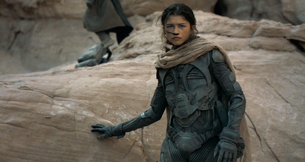 Caption: ZENDAYA as Chani in Warner Bros. Pictures’ and Legendary Pictures’ action adventure “DUNE,” a Warner Bros. Pictures release. Photo Credit: Courtesy of Warner Bros. Pictures and Legendary Pictures