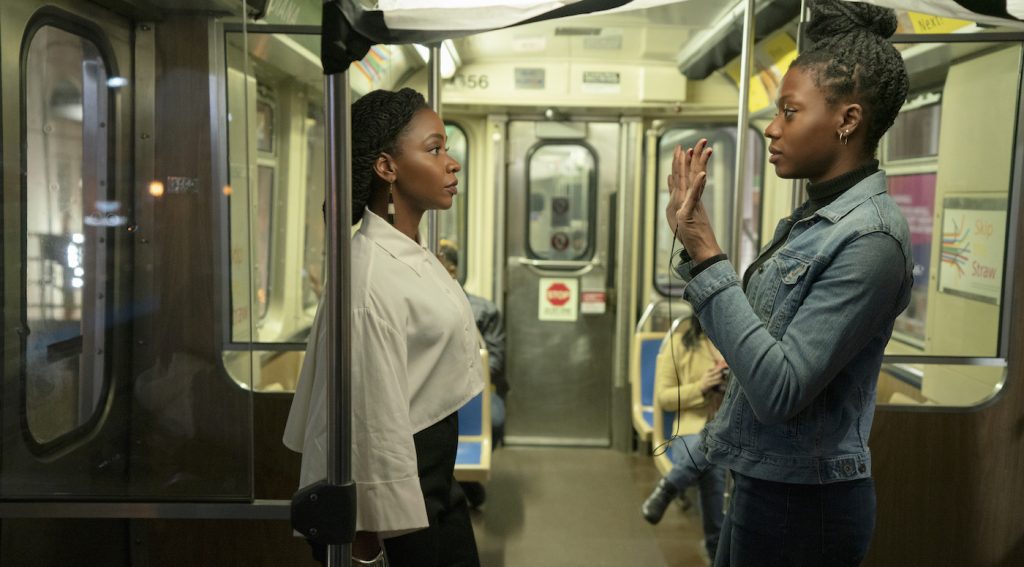 Teyonah Parris and director Nia DaCosta on the set of Candyman.