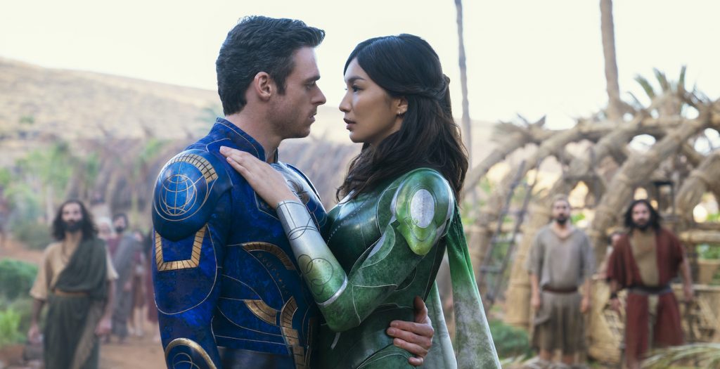 (L-R): Ikaris (Richard Madden) and Sersi (Gemma Chan) in Marvel Studios' ETERNALS. Photo: Sophie Mutevelian ©Marvel Studios 2021. All Rights Reserved.