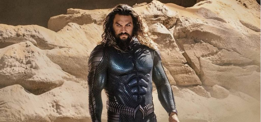 Aquaman (Jason Momoa) in his new steal suit. Courtesy Jason Momoa/Warner Bros.