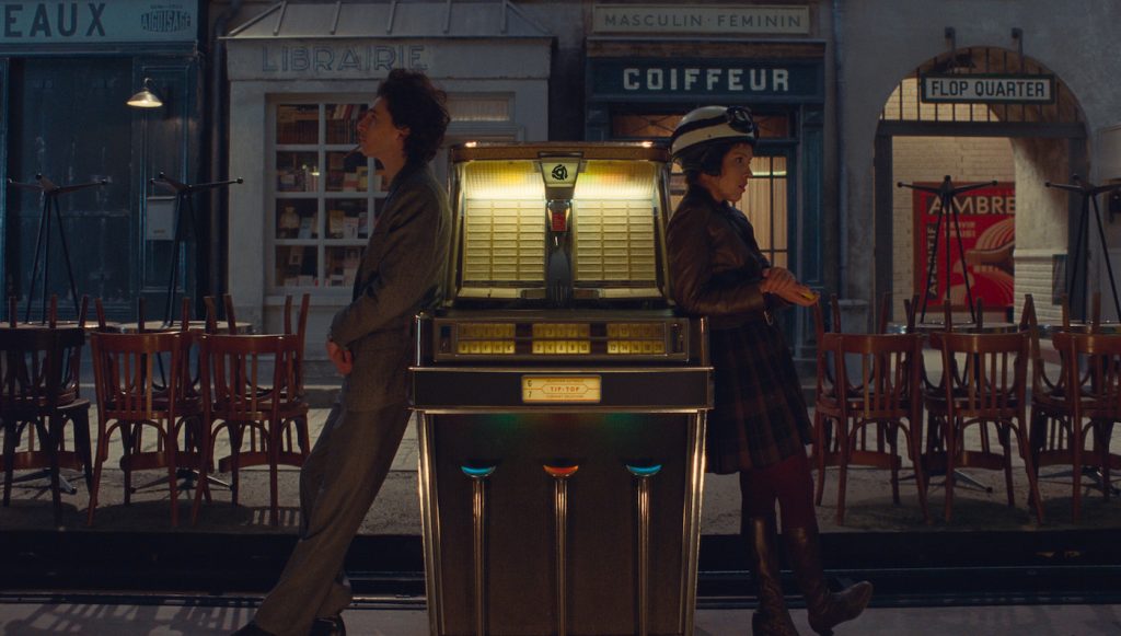 Timothée Chalamet and Lyna Khoudri in the film THE FRENCH DISPATCH. Photo Courtesy of Searchlight Pictures. © 2021 20th Century Studios All Rights Reserved