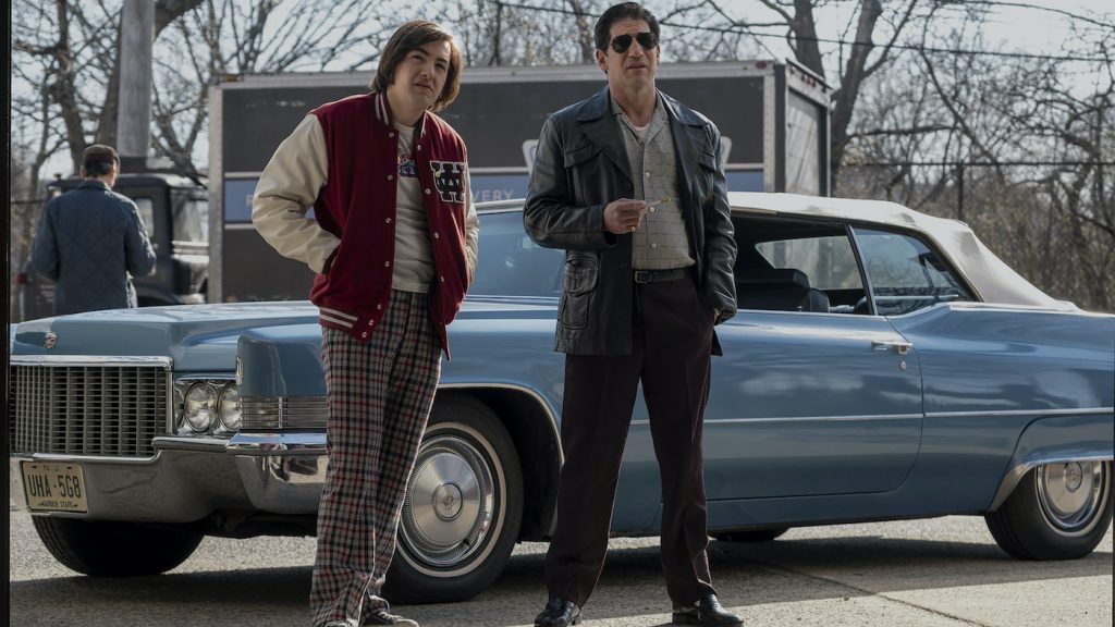 (L-r) MICHAEL GANDOLFINI as Teenage Tony Soprano and JON BERNTHAL as Johnny Soprano in New Line Cinema and Home Box Office’s mob drama “THE MANY SAINTS OF NEWARK,” a Warner Bros. Pictures release. Photo by Barry Wetcher.