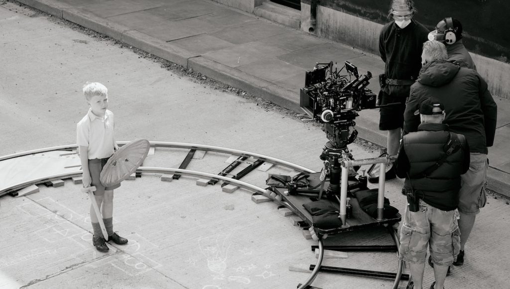 Actor Jude Hill (left) on the set of BELFAST, a Focus Features release. Credit: Rob Youngson/Focus Features