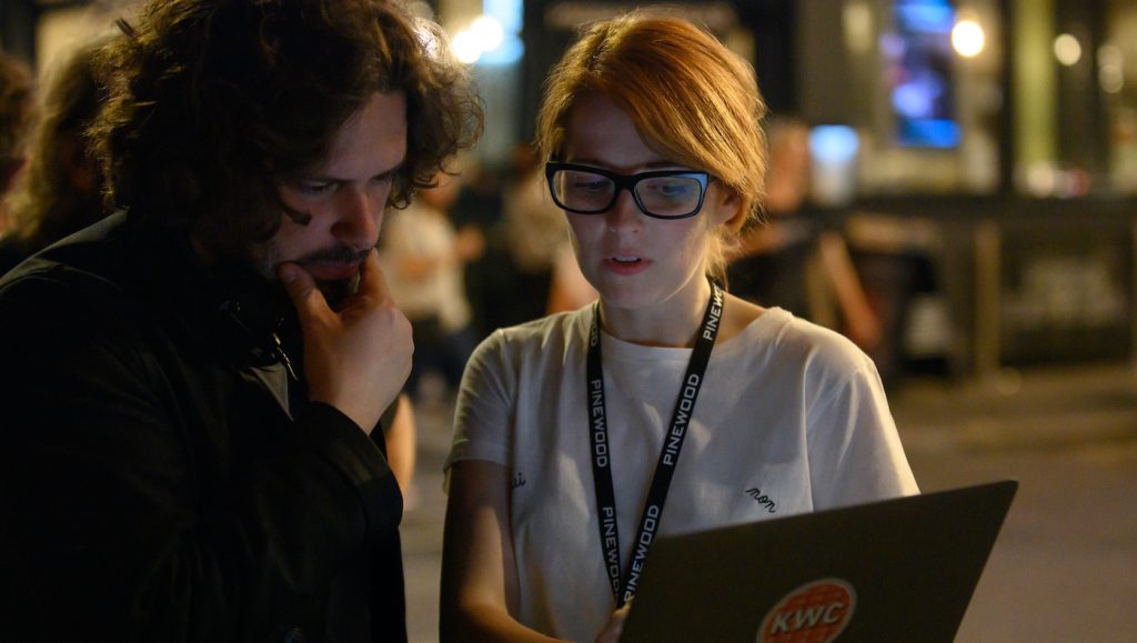 Writer/Director Edgar Wright and Writer Krysty Wilson-Cairns on the set of their film LAST NIGHT IN SOHO, a Focus Features release. Credit: Parisa Taghizadeh / © 2021 Focus Features, LLC