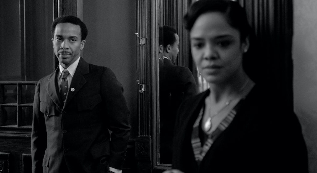 PASSING - (L-R) ANDRÉ HOLLAND as BRIAN and TESSA THOMPSON as IRENE. Cr: Emily V. Aragones/Netflix © 2021