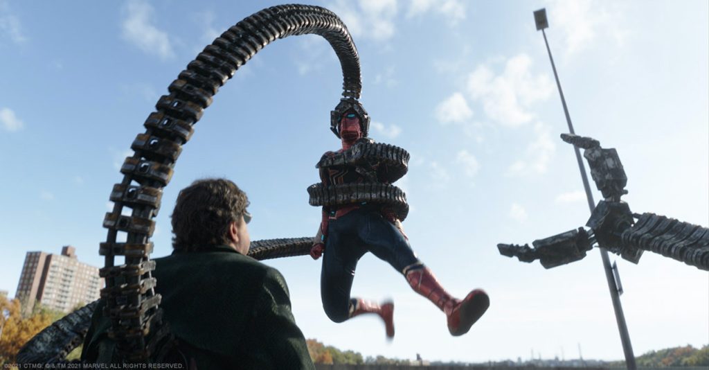 Alfred Molina is Doc Ock and Tom Holland is Spider-Man in "Spider-Man: No Way Home." Courtesy Sony Pictures.