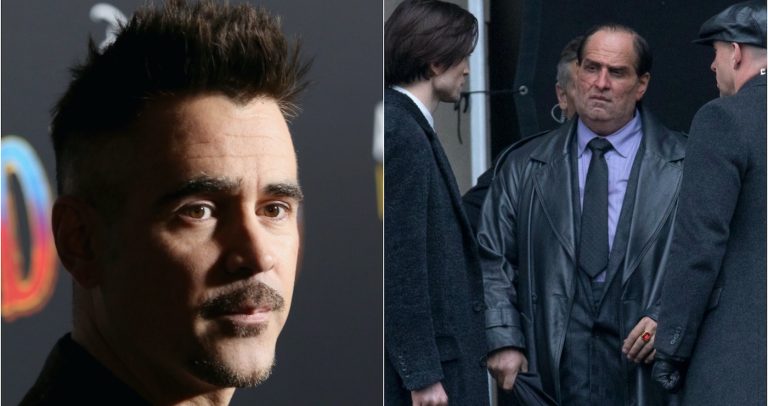 L-r: LOS ANGELES, CA - MARCH 11: Actor Colin Farrell attends the World Premiere of Disney's "Dumbo" at the El Capitan Theatre on March 11, 2019 in Los Angeles, California. (Photo by Jesse Grant/Getty Images for Disney); LIVERPOOL, ENGLAND - OCTOBER 13: British actor Robert Pattinson and Irish actor Colin Farrell pictured during filming of The Batman movie which is taking place outside St. George's Hall, Liverpool, England this week. The Batman is an upcoming American superhero film based on the DC Comics character of the same name. Produced by DC Films and distributed by Warner Bros. Pictures, it is a reboot of the Batman film franchise directed by Matt Reeves. (Photo by Colin McPherson/Getty Images)