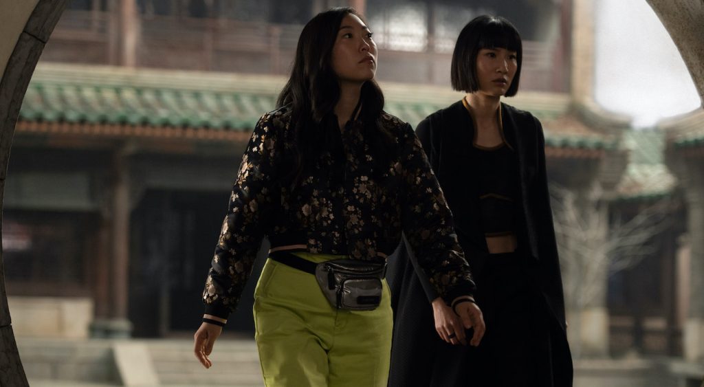 (L-R): Katy (Awkwafina) and Xialing (Meng’er Zhang) in Marvel Studios' SHANG-CHI AND THE LEGEND OF THE TEN RINGS. Photo by Jasin Boland. ©Marvel Studios 2021. All Rights Reserved.