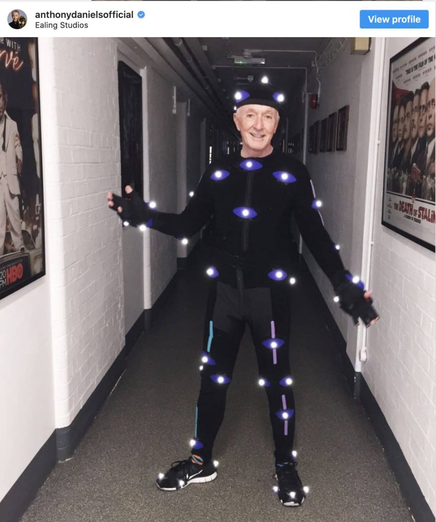 Anthony Daniels poses in a mo-cap suit. Courtesy Anthony Daniels/Instagram
