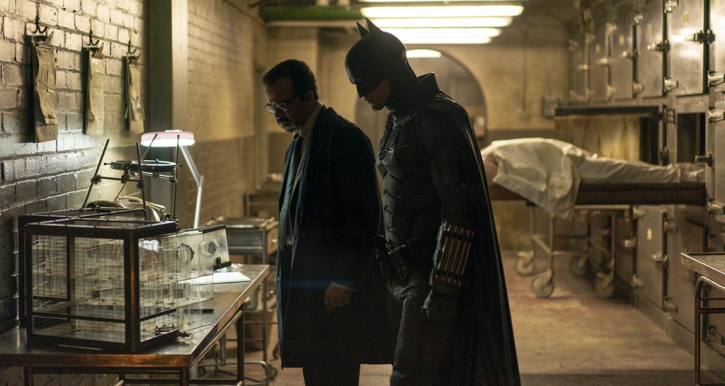 Caption: (L-r) JEFFREY WRIGHT as Lt. James Gordon and ROBERT PATTINSON as Batman in Warner Bros. Pictures’ action adventure “THE BATMAN,” a Warner Bros. Pictures release. Photo Credit: Jonathan Olley/™ & © DC Comic