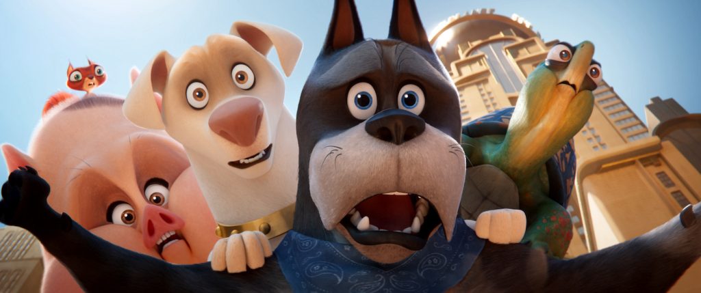 Caption: (L-R) DIEGO LUNA as Chip, VANESSA BAYER as PB, DWAYNE JOHNSON as Krypto, KEVIN HART as Ace and NATASHA LYONNE as Merton in Warner Bros. Pictures’ animated action adventure “DC LEAGUE OF SUPER-PETS,” a Warner Bros. Pictures release. Photo Credit: Courtesy Warner Bros. Pictures