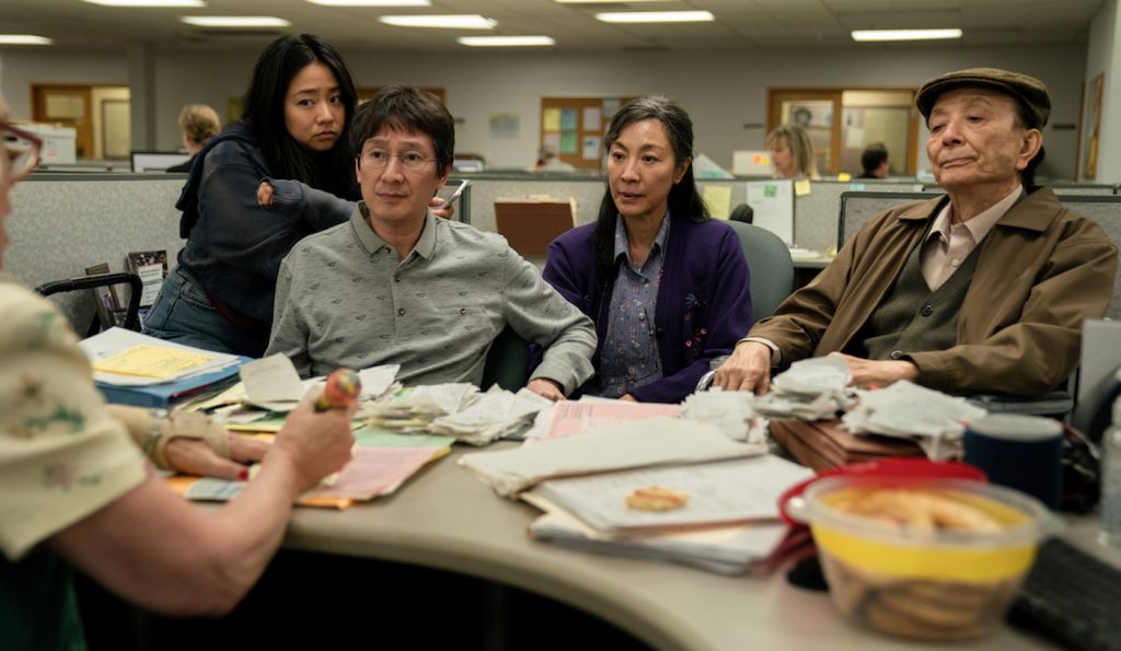 (L-R) Stephanie Hsu, Ke Huy Quan, Michelle Yeoh, James HongPhotocredit: Allyson Riggs