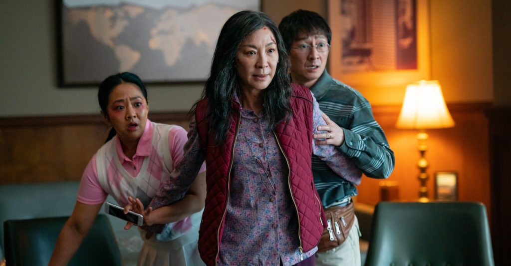 (L-R) Stephanie Hsu, Michelle Yeoh, Ke Huy Quan. Photo Credit:Allyson Riggs