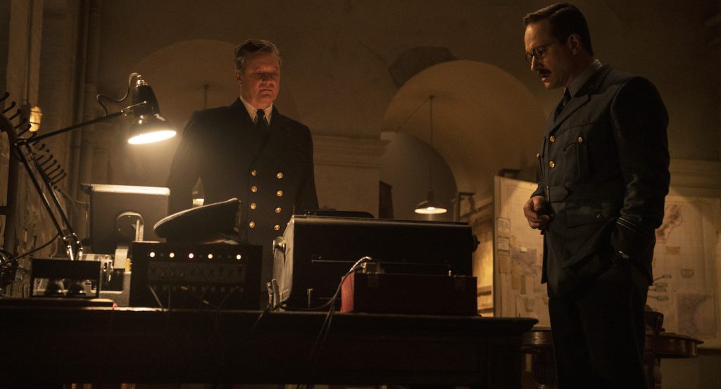 OPERATION MINCEMEAT (2022), Colin Firth as Ewen Montagu and Matthew Macfadyen as Charles Cholmondeley.  Cr: Giles Keyte/See-Saw Films, Courtesy of Netflix