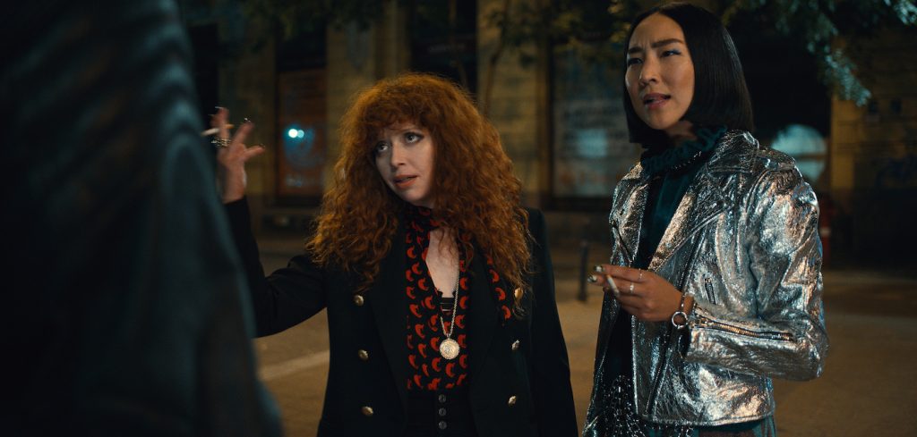 Russian Doll. (L to R) Natasha Lyonne as Nadia Vulvokov, Greta Lee as Maxine in episode 204 of Russian Doll. Cr. Courtesy of Netflix © 2022