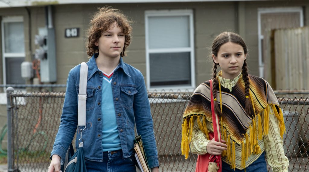 (from left) Finney Shaw (Mason Thames) and Gwen Shaw (Madeleine McGraw) in The Black Phone, directed by Scott Derrickson.