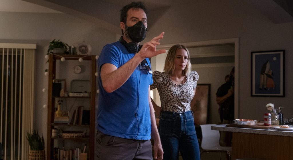 Bill Hader directing Sarah Goldberg in "Barry" season 3. Courtesy HBO.