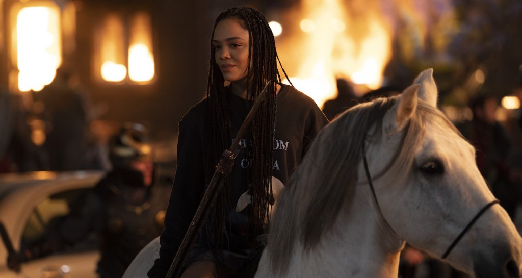 Tessa Thompson as King Valkyrie in Marvel Studios' THOR: LOVE AND THUNDER. Photo by Jasin Boland. ©Marvel Studios 2022. All Rights Reserved.