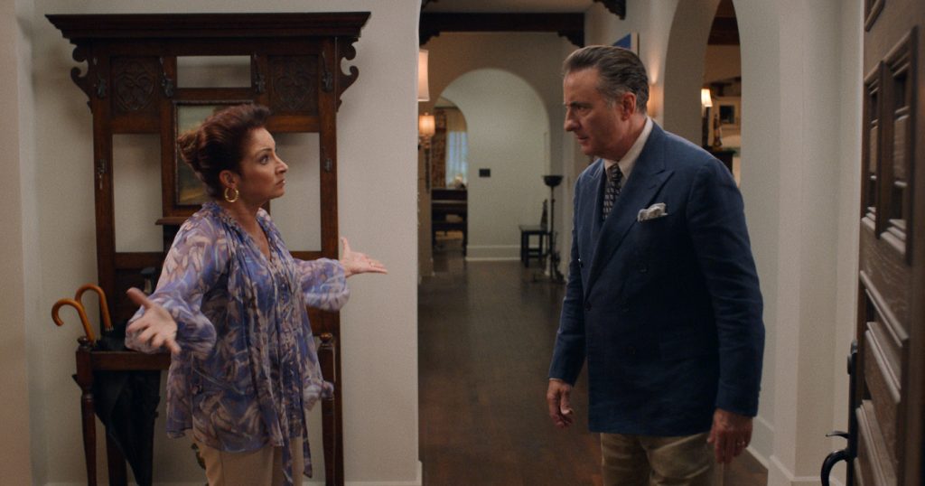Caption: (L-R) GLORIA ESTEFAN as Ingrid and ANDY GARCIA as Billy in Warner Bros. Pictures' and HBO Max’s "FATHER OF THE BRIDE.” Photo Credit: Courtesy of Warner Bros. Pictures