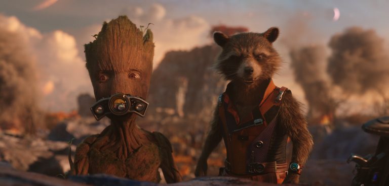 (L-R): Groot (voiced by Vin Diesel) and Rocket (voiced by Bradley Cooper) in Marvel Studios' THOR: LOVE AND THUNDER. Photo courtesy of Marvel Studios. ©Marvel Studios 2022. All Rights Reserved.