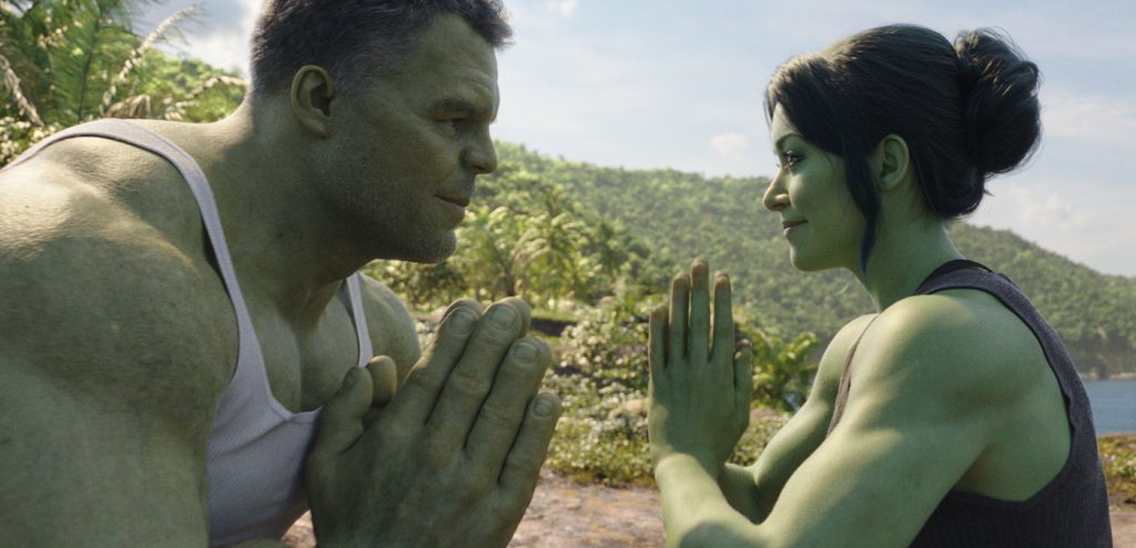 (L-R): Mark Ruffalo as Smart Hulk / Bruce Banner and Tatiana Maslany as Jennifer "Jen" Walters/She-Hulk in Marvel Studios' She-Hulk: Attorney at Law, exclusively on Disney+. Photo courtesy of Marvel Studios. © 2022 MARVEL.