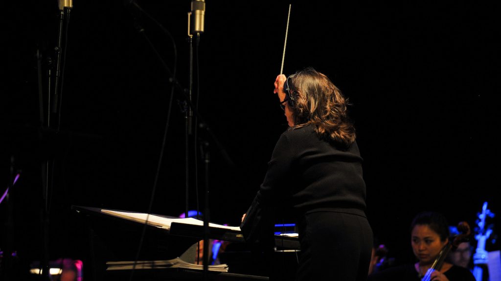 Germaine Franco conducts the Hollywood Chamber Orchestra in { } during second annual The Future Is Female concert, presented by KCRW, at The Wiltern on September 4, 2018 in Los Angeles, California.