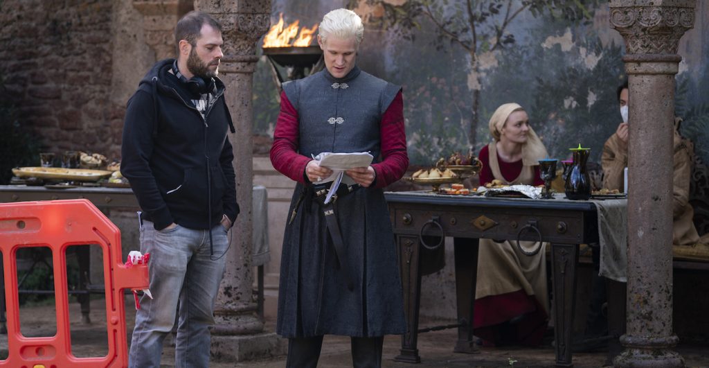 Ryan Condal and Matt Smith on the set of House of the Dragon. Photo courtesy of HBO.