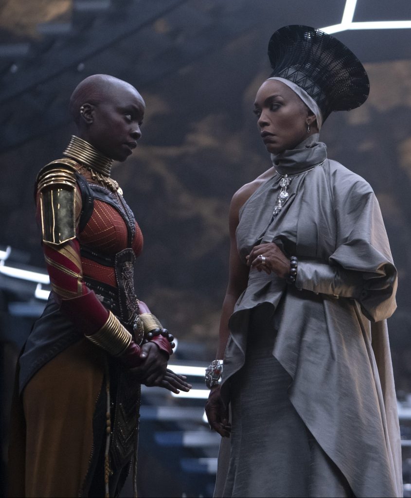 (L-R): Danai Gurira as Okoye and Angela Bassett as Ramonda in Marvel Studios' BLACK PANTHER: WAKANDA FOREVER. Photo by Eli Adé. © 2022 MARVEL.