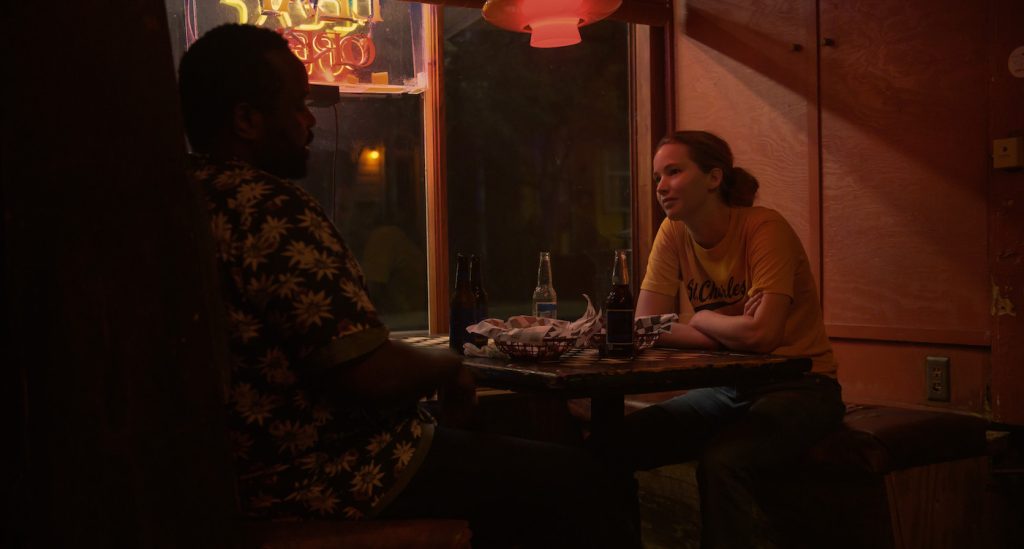 Bryan Tyree Henry and Jennifer Lawrence in "Causeway." Courtesy Apple TV.