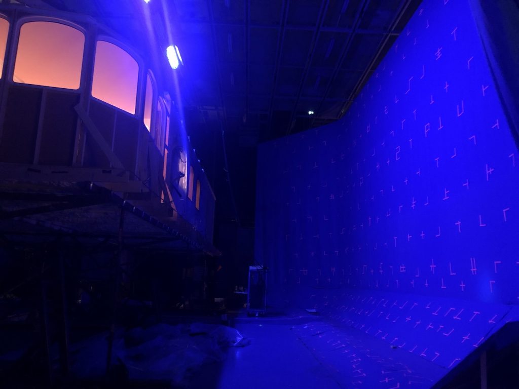 The yacht set with blue screen. Courtesy Neon.