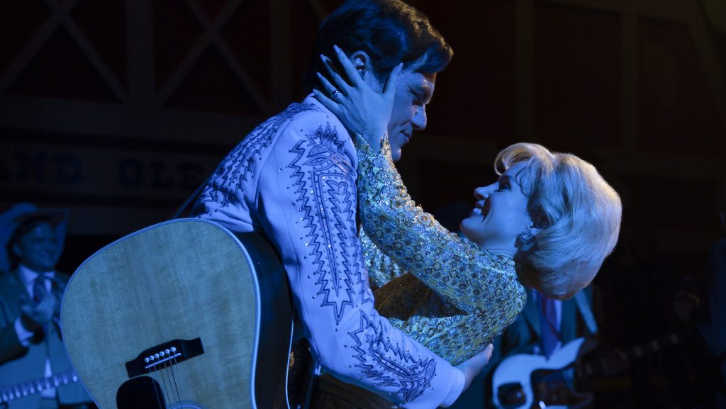Michael Shannon is George Jones and Jessica Chastain is Tammy Wynette. Courtesy Showtime Networks.