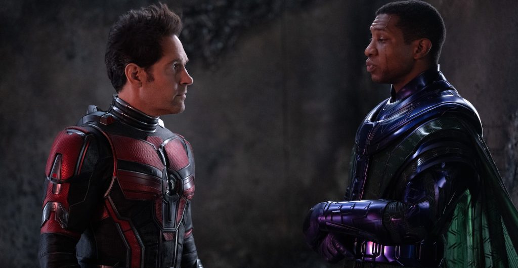 Paul Rudd as Scott Lang/Ant-Man and Jonathan Majors as Kang the Conqueror in Marvel Studios' ANT-MAN AND THE WASP: QUANTUMANIA. Photo by Jay Maidment. © 2022 MARVEL.