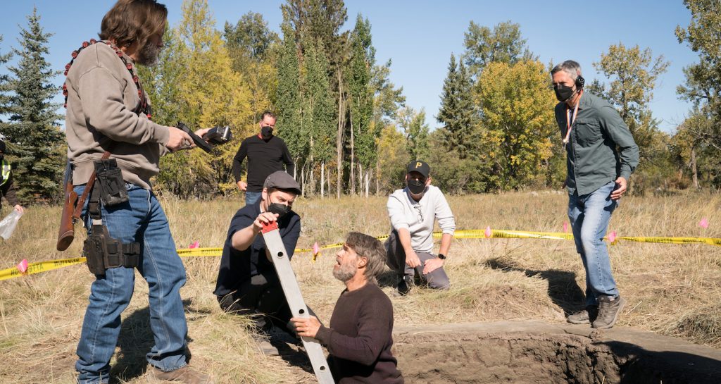 Eban Bolter on the set of "The Last Of Us" on episode 4, "Long Long Time," with Nick Offerman and Murray Bartlett. Courtesy HBO.