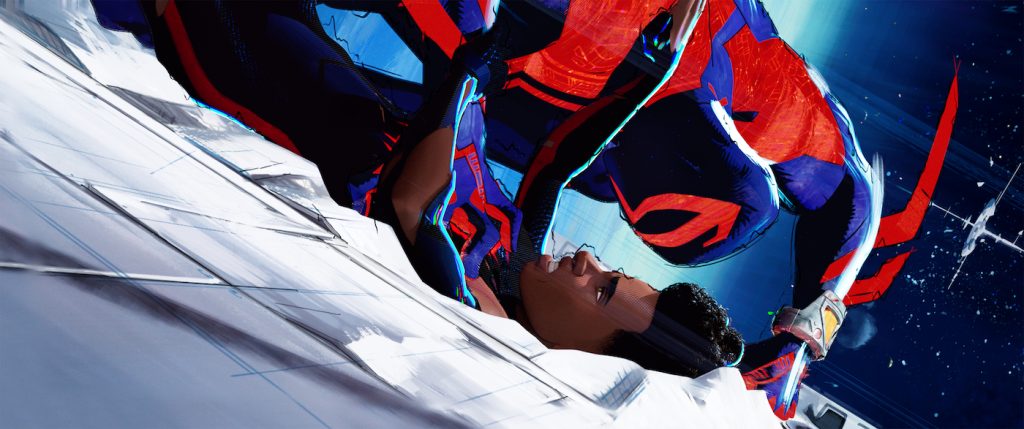 Spider-Man 2099 (Oscar Isaac) and Miles Morales (Shameik Moore) in Columbia Pictures and Sony Pictures Animation’s SPIDER-MAN: ACROSS THE SPIDER-VERSE.