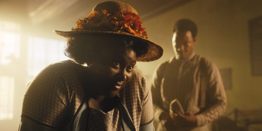 (L-r) DANIELLE BROOKS as Sophia and COREY HAWKINS as Harpo in Warner Bros. Pictures’ bold new take on a classic, “THE COLOR PURPLE,” a Warner Bros. Pictures release. Courtesy Warner Bros. Pictures.
